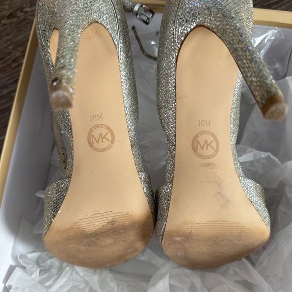 Michael Kors Silver Georgia Ankle Strap Glitter Heel Women’s 10 - Picture 5 of 8